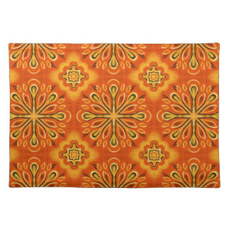 Orange Boho Abstract Flower Pattern Decorative Cloth Placemat