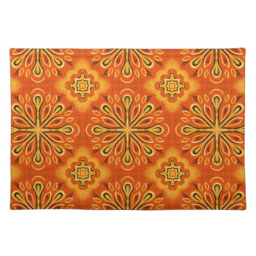 Orange Boho Abstract Flower Pattern Decorative Cloth Placemat