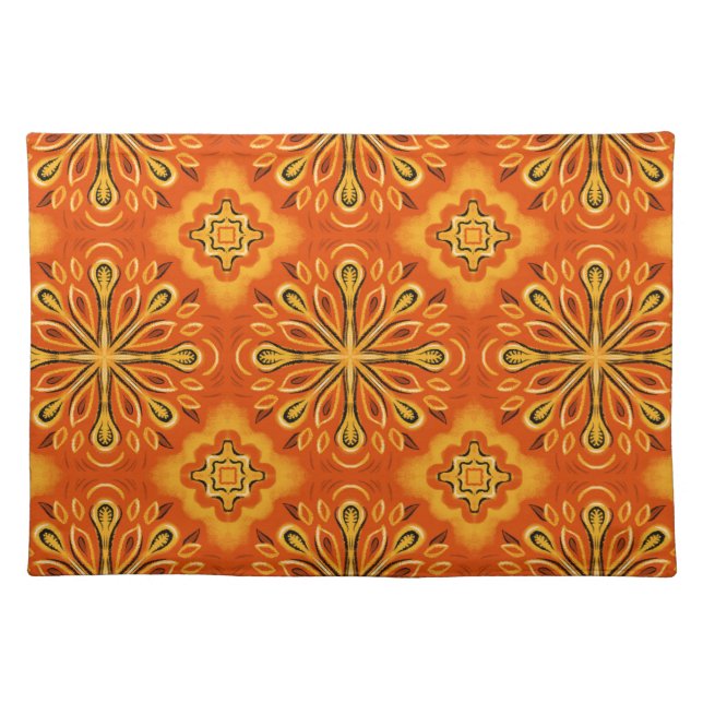 Orange Boho Abstract Flower Pattern Decorative Cloth Placemat (Front)