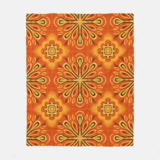Orange Boho Abstract Flower Pattern Decorative Fleece Blanket