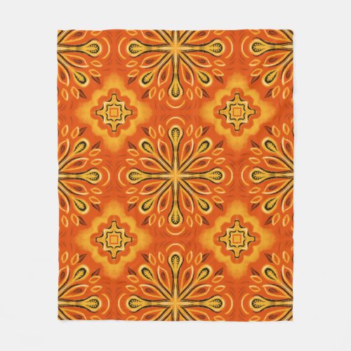 Orange Boho Abstract Flower Pattern Decorative Fleece Blanket