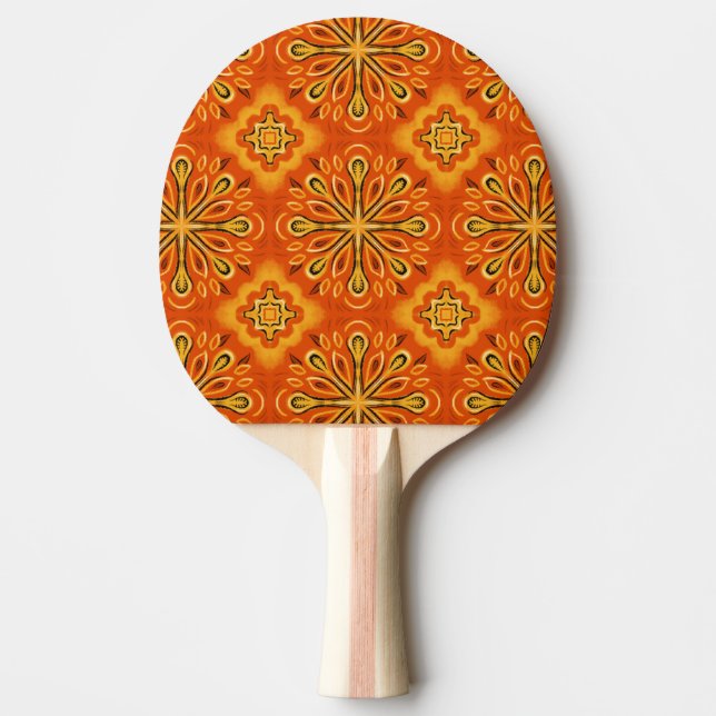 Orange Boho Abstract Flower Pattern Decorative Ping Pong Paddle (Front)