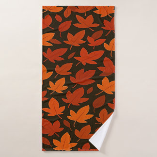 Orange Boho Autumn Leaves Bath Towel