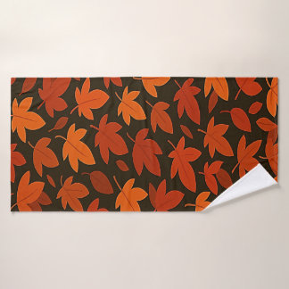 Orange Boho Autumn Leaves Bath Towel