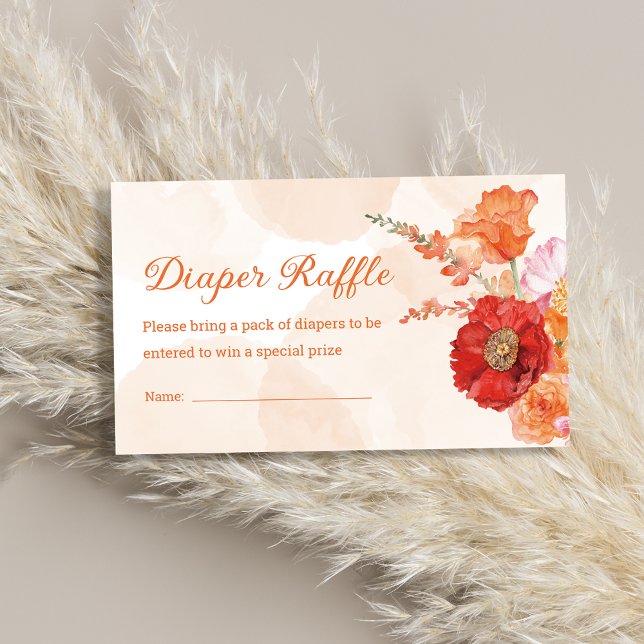 orange boho chic floral diaper raffle baby shower  enclosure card (Creator Uploaded)