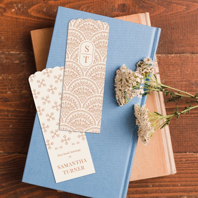 Orange Boho Chic Scallop Pattern Monogram Bookmark (Creator Uploaded)