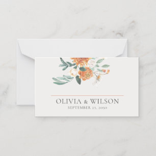 Orange Boho Fall Floral Wedding Place Card