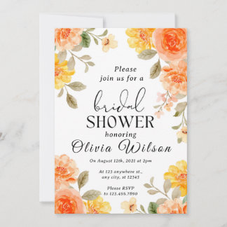  Orange boho floral bridal shower invitation