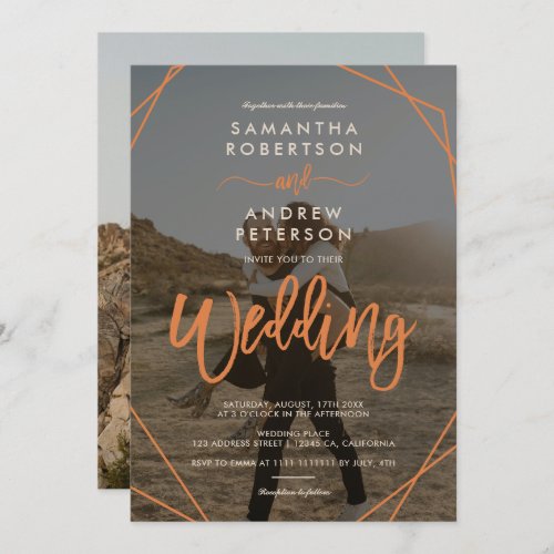 Orange boho frame simple photo script wedding invitation