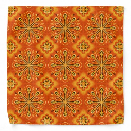 Orange Boho Hippie Abstract Flower Pattern Bandana