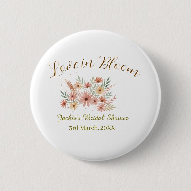 Orange boho love in Bloom bridal shower name retro Button (Front)