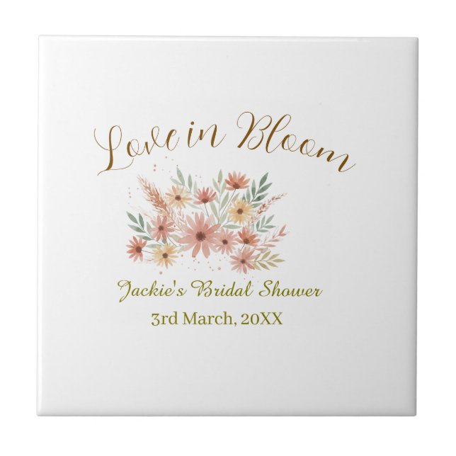 Orange boho love in Bloom bridal shower name retro Ceramic Tile (Front)
