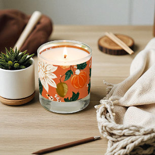 Orange Boho Pumpkin Autumn Floral Pattern Scented Candle