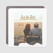 orange boho save the date modern photo couple name