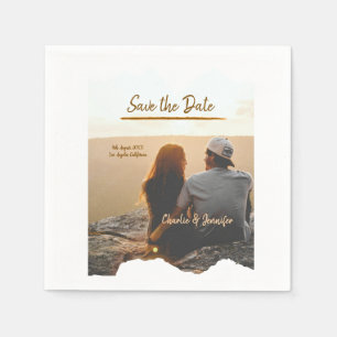 orange boho save the date modern photo couple name napkins