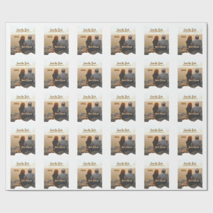 orange boho save the date modern photo couple name wrapping paper