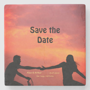 orange boho save the date QR add website name phot Stone Coaster