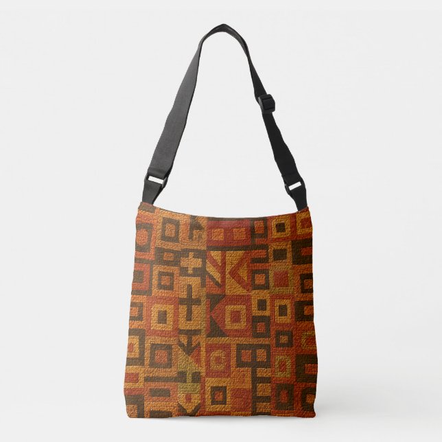 Orange Boho Tribal Design Crossbody Bag (Front)