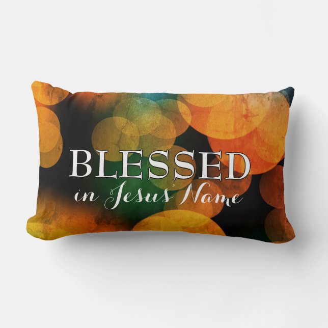 ORANGE BOKEH | Blessed in Jesus' Name | Custom Lumbar Pillow (Front)