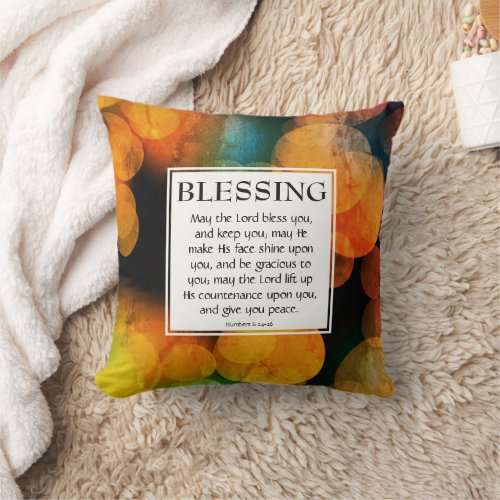 ORANGE BOKEH Numbers 624_26 CHRISTIAN BLESSING Throw Pillow