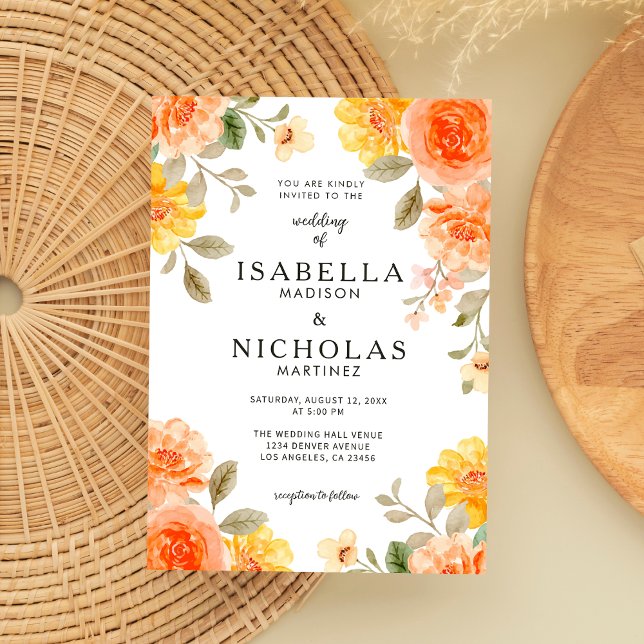 Orange Bold Bright Color Floral Wedding Invitation (Creator Uploaded)