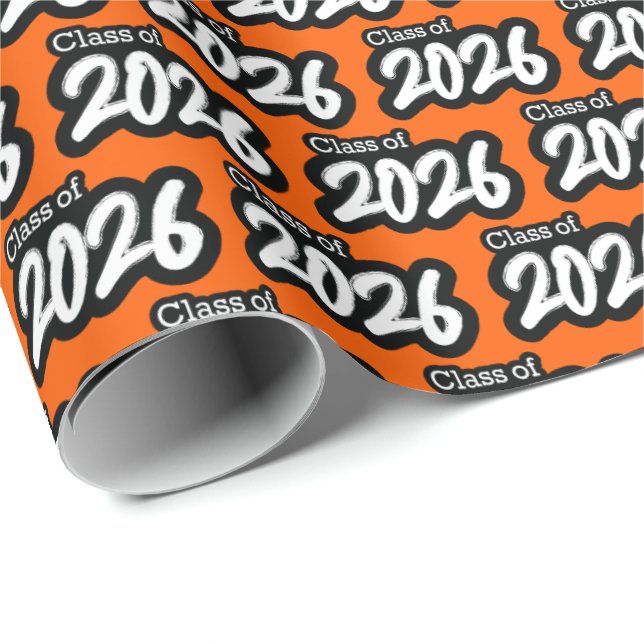 Orange Bold Brush Class of 2026 Wrapping Paper (Roll Corner)