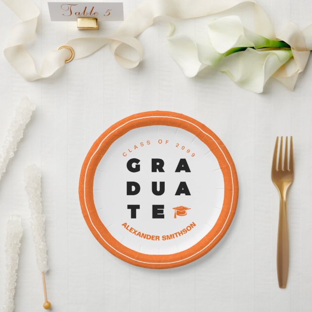 Orange Bold GRADUATE Letters and Cap Paper Plates (Wedding)