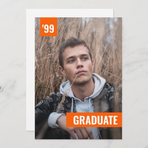 Orange Bold  Modern Photo Graduation Invitation