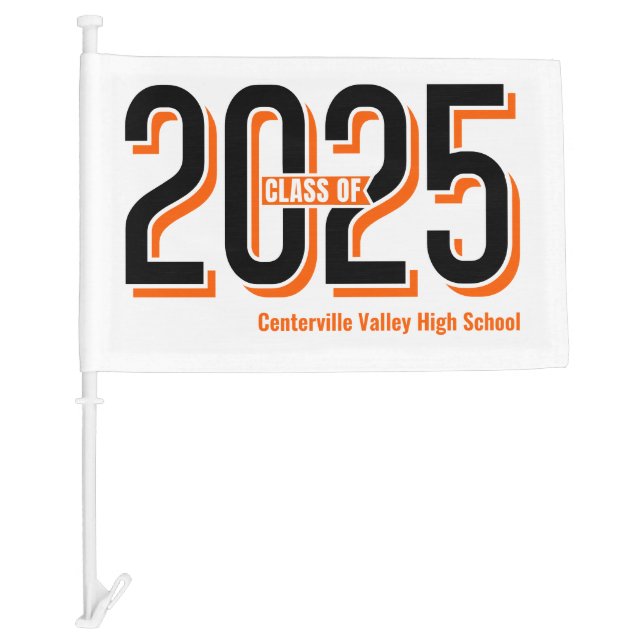Orange Bold Shadowed Numbers Class of 2025 Car Flag (Front)