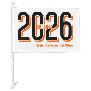 Orange Bold Shadowed Numbers Class of 2026 Car Flag