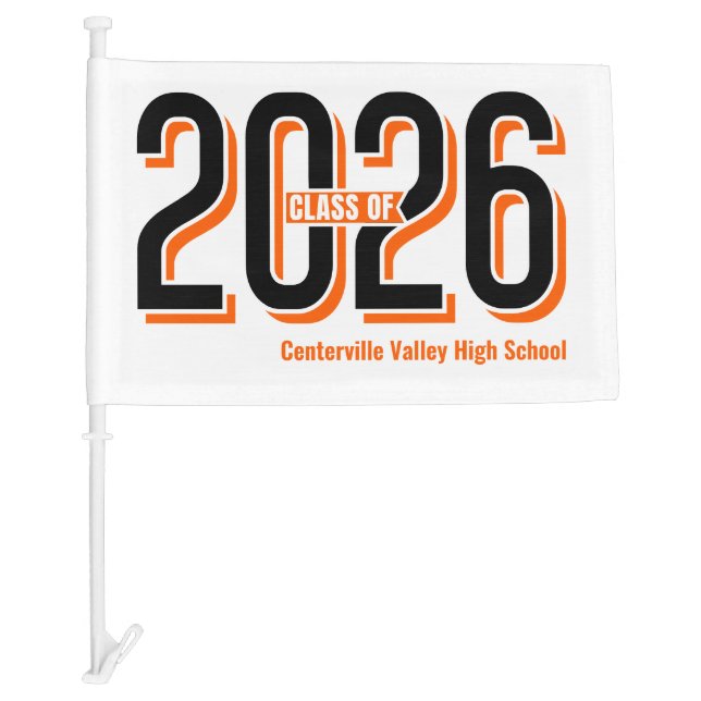 Orange Bold Shadowed Numbers Class of 2026 Car Flag (Front)
