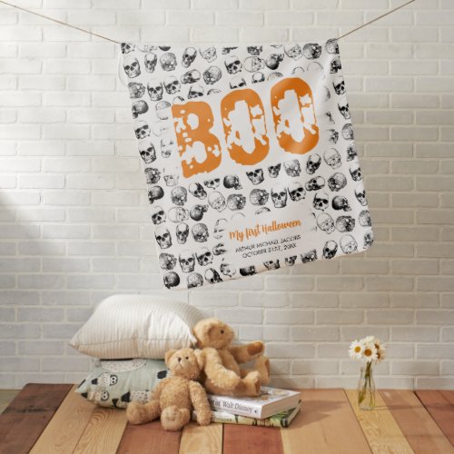 Orange Boo Halloween Spooky Skull First Halloween Baby Blanket