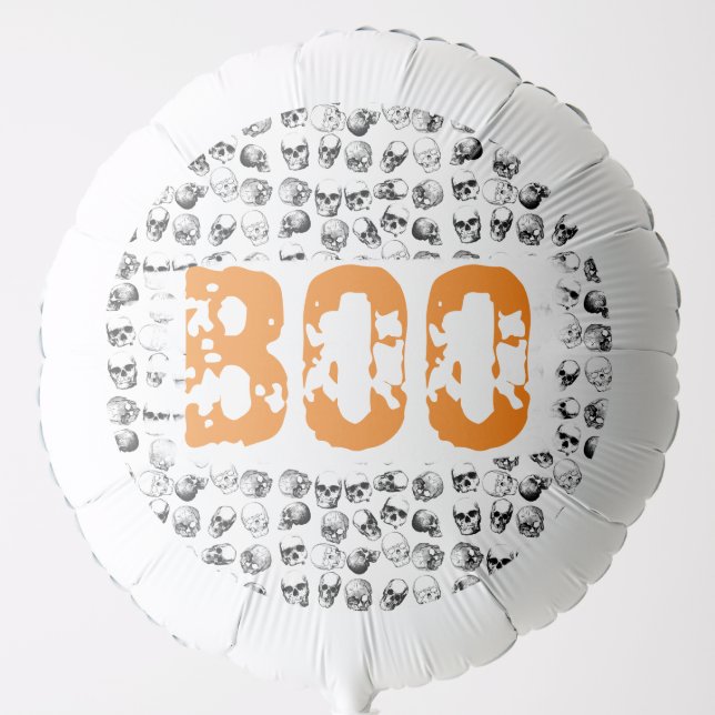 Orange Boo Halloween Spooky Skull Pattern   Balloon (Front)