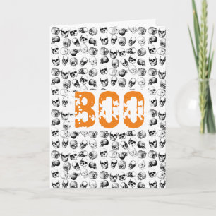 Orange Boo Halloween Spooky Skull Pattern Card