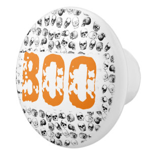 Orange Boo Halloween Spooky Skull Pattern Ceramic Knob