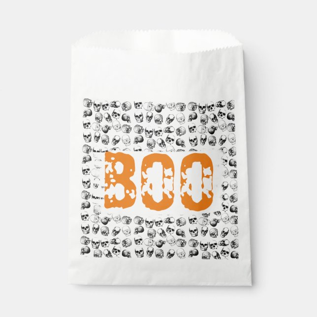 Orange Boo Halloween Spooky Skull Pattern Favor Bag (Front)