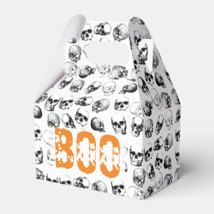 Orange Boo Halloween Spooky Skull Pattern Favor Boxes