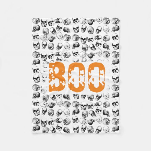 Orange Boo Halloween Spooky Skull Pattern Fleece Blanket