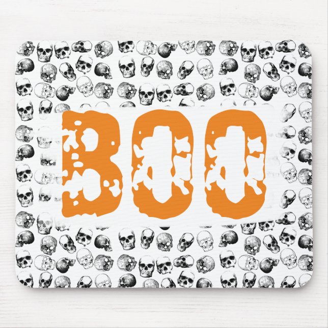 Orange Boo Halloween Spooky Skull Pattern Mouse Pad (Front)