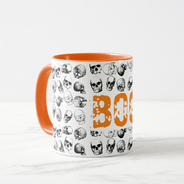 Orange Boo Halloween Spooky Skull Pattern  Mug (Front Left)