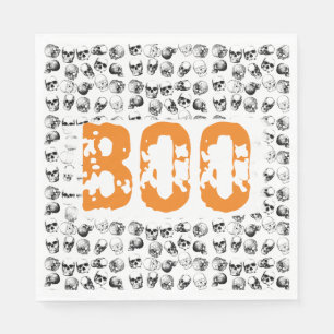 Orange Boo Halloween Spooky Skull Pattern Napkins