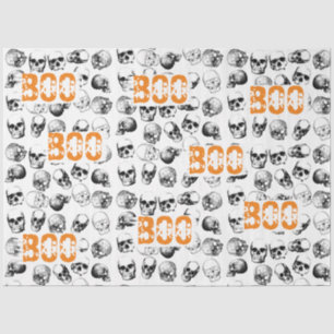 Orange Boo Halloween Spooky Skull Pattern Tissue Paper
