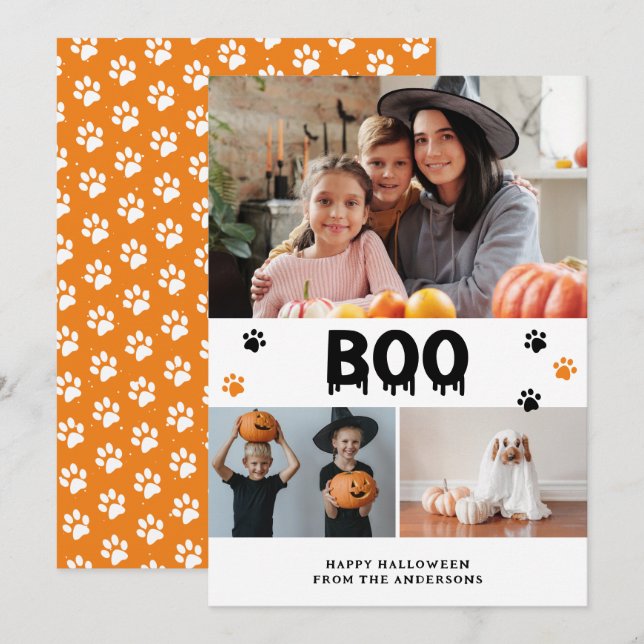 Orange Boo Pet Photo Happy Halloween Card (Front/Back)