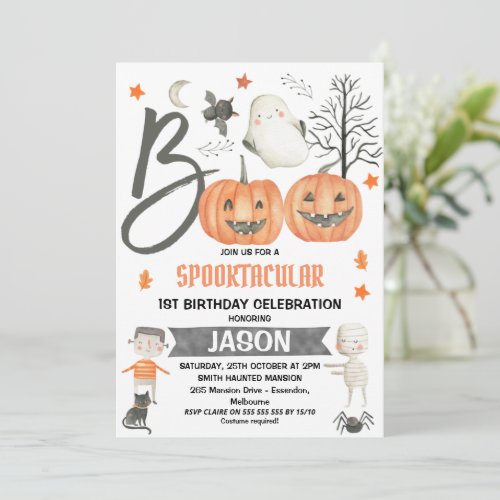 Orange Boo Pumpkin Halloween Party Birthday Invitation