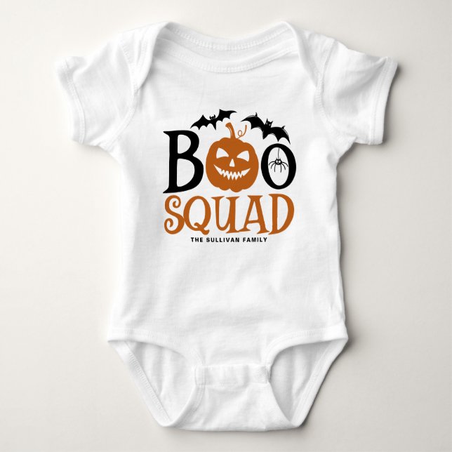 Orange Boo Squad Spooky Lettering Halloween Baby Bodysuit (Front)