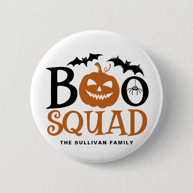 Orange Boo Squad Spooky Lettering Halloween Button (Front)