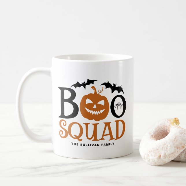 Orange Boo Squad Spooky Lettering Halloween Coffee Mug (With Donut)