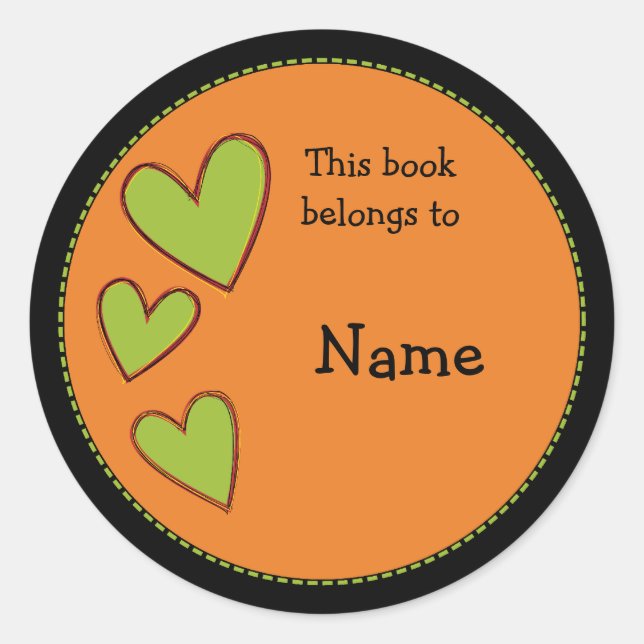 Orange bookplate with green hearts (Front)