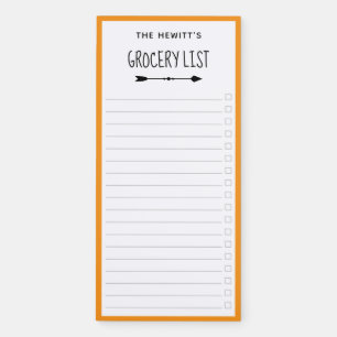 Orange Border & Arrows Checkbox Grocery List Magnetic Notepad