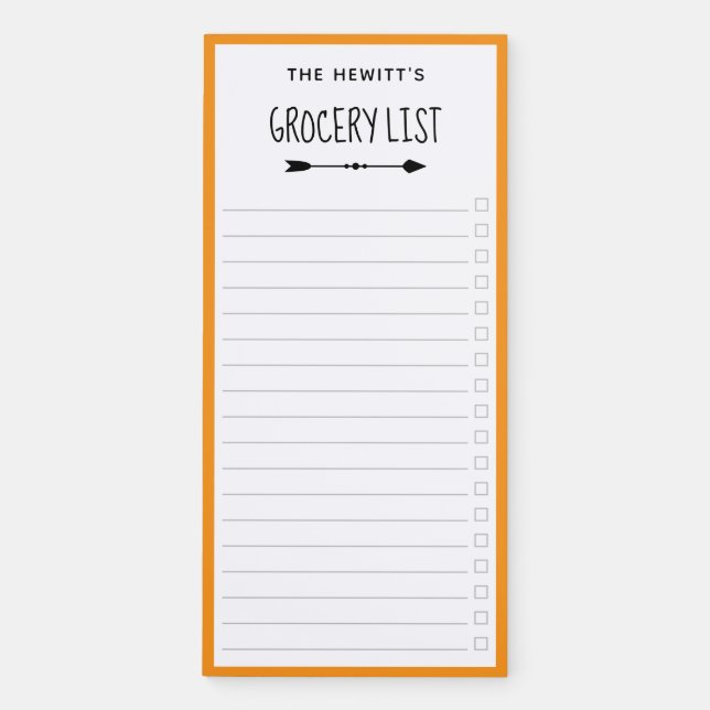 Orange Border & Arrows Checkbox Grocery List Magnetic Notepad (Front)